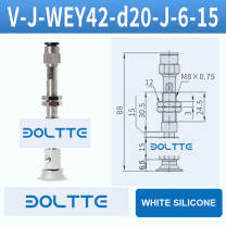 V-J-WEY42-D20-J-6-15 flat grooved vacuum cup assembly with dimensional drawing