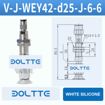 V-J-WEY42-D25-J-6-6 flat grooved vacuum cup assembly with dimensional drawing