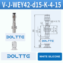 V-J-WEY42-D15-K-4-15 flat grooved vacuum cup assembly with dimensional drawing