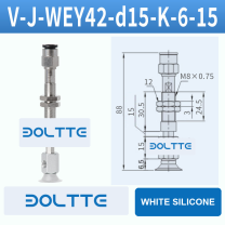 V-J-WEY42-D15-K-6-15 flat grooved vacuum cup assembly with dimensional drawing