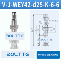 V-J-WEY42-D25-K-6-6 flat grooved vacuum cup assembly with dimensional drawing