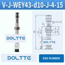 V-J-WEY43-D10-J-4-15 flat grooved vacuum cup assembly with dimensional drawing