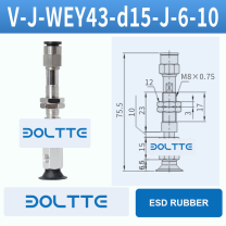 V-J-WEY43-D15-J-6-10 flat grooved vacuum cup assembly with dimensional drawing