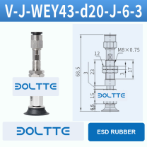 V-J-WEY43-D20-J-6-3 flat grooved vacuum cup assembly with dimensional drawing