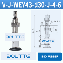 V-J-WEY43-D30-J-4-6 flat grooved vacuum cup assembly with dimensional drawing