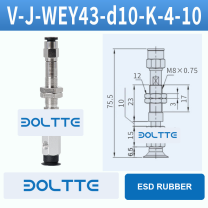 V-J-WEY43-D10-K-4-10 flat grooved vacuum cup assembly with dimensional drawing