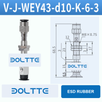 V-J-WEY43-D10-K-6-3 flat grooved vacuum cup assembly with dimensional drawing