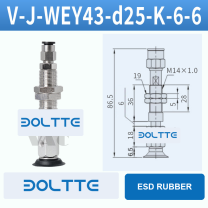 V-J-WEY43-D25-K-6-6 flat grooved vacuum cup assembly with dimensional drawing