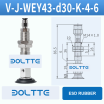 V-J-WEY43-D30-K-4-6 flat grooved vacuum cup assembly with dimensional drawing
