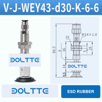 V-J-WEY43-D30-K-6-6 flat grooved vacuum cup assembly with dimensional drawing