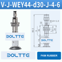 V-J-WEY44-D30-J-4-6 flat grooved vacuum cup assembly with dimensional drawing