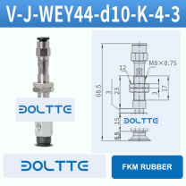 V-J-WEY44-D10-K-4-3 flat grooved vacuum cup assembly with dimensional drawing