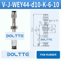 V-J-WEY44-D10-K-6-10 flat grooved vacuum cup assembly with dimensional drawing