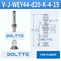 V-J-WEY44-D20-K-4-15 flat grooved vacuum cup assembly with dimensional drawing