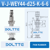 V-J-WEY44-D25-K-6-6 flat grooved vacuum cup assembly with dimensional drawing