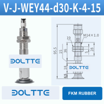 V-J-WEY44-D30-K-4-15 flat grooved vacuum cup assembly with dimensional drawing