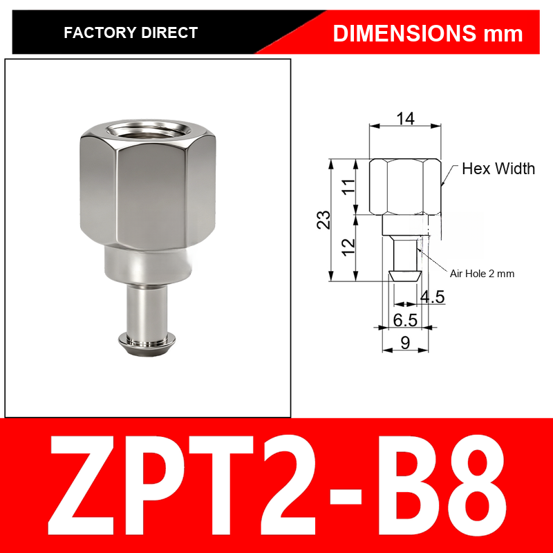 ZPT2-B8 ZPT vacuum cup mount or retaining ring with technical dimensions