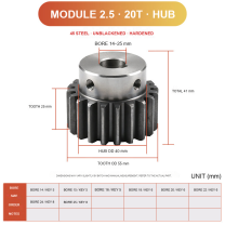 Module 2.5 / 20T / Hub 45 steel spur gear technical drawing