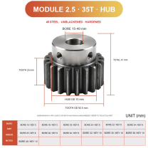 Module 2.5 / 35T / Hub 45 steel spur gear technical drawing