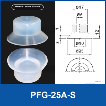 PFG-25A-S (Cross Pattern) White Silicone flat vacuum suction cup with technical dimensions