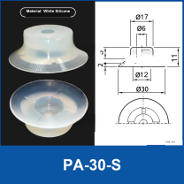 PA-30-S (Cross Pattern) White Silicone flat vacuum suction cup with technical dimensions