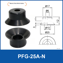 PFG-25A-N (Cross Pattern) Black Nitrile Rubber flat vacuum suction cup with technical dimensions