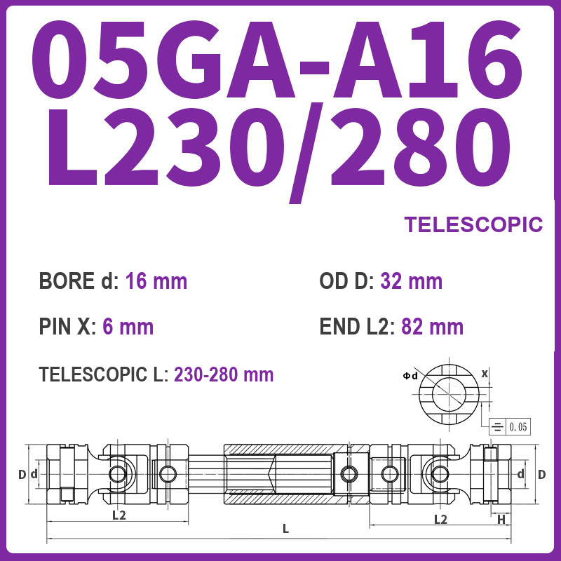 BOLTTE 05GA-A16-L230/280 40Cr universal joint coupling dimension drawing