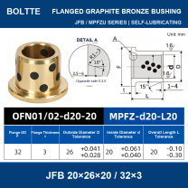 BOLTTE JFB flanged graphite bronze bushing - JFB 20×26×20 / 32×3