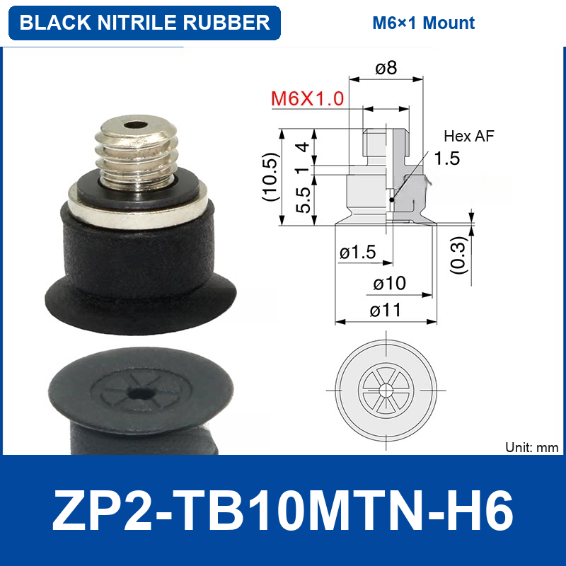 ZP2-TB10MTN-H6 Black Nitrile Rubber (M6×1 Thread) | clean product image