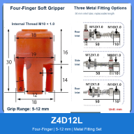 Pneumatic Silicone Soft Grippers for Robot Arms, 2/3/4-Finger, Sensor Options, 0-95 mm
