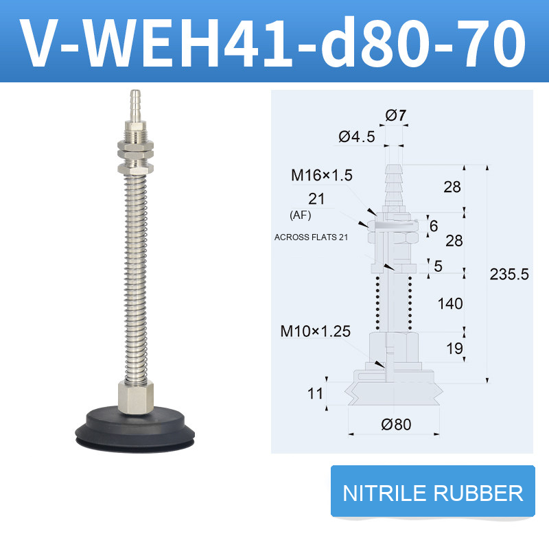 V-WEH41 / V-WEH42 Rear-Port Spring-Loaded Vacuum Cup Assemblies, 6–80 mm-BOLTTE