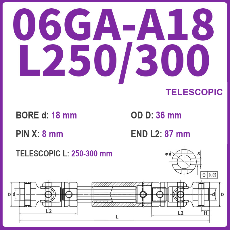 BOLTTE 06GA-A18-L250/300 40Cr universal joint coupling dimension drawing