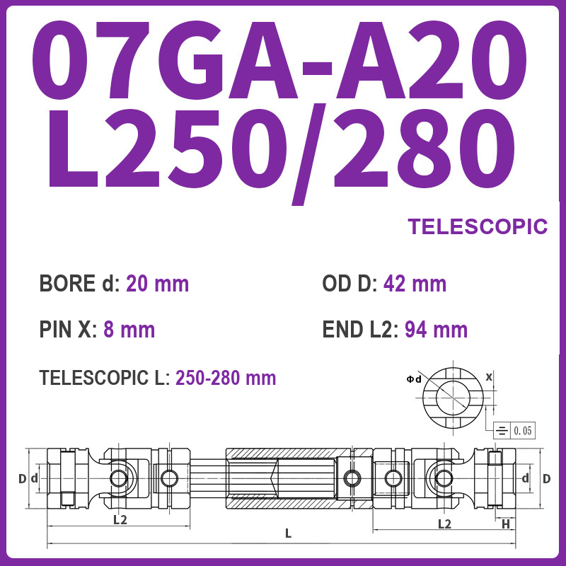 BOLTTE 07GA-A20-L250/280 40Cr universal joint coupling dimension drawing