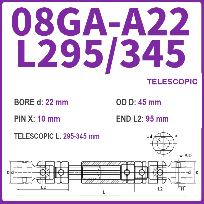 BOLTTE 08GA-A22-L295/345 40Cr universal joint coupling dimension drawing