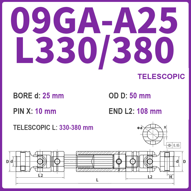 BOLTTE 09GA-A25-L330/380 40Cr universal joint coupling dimension drawing