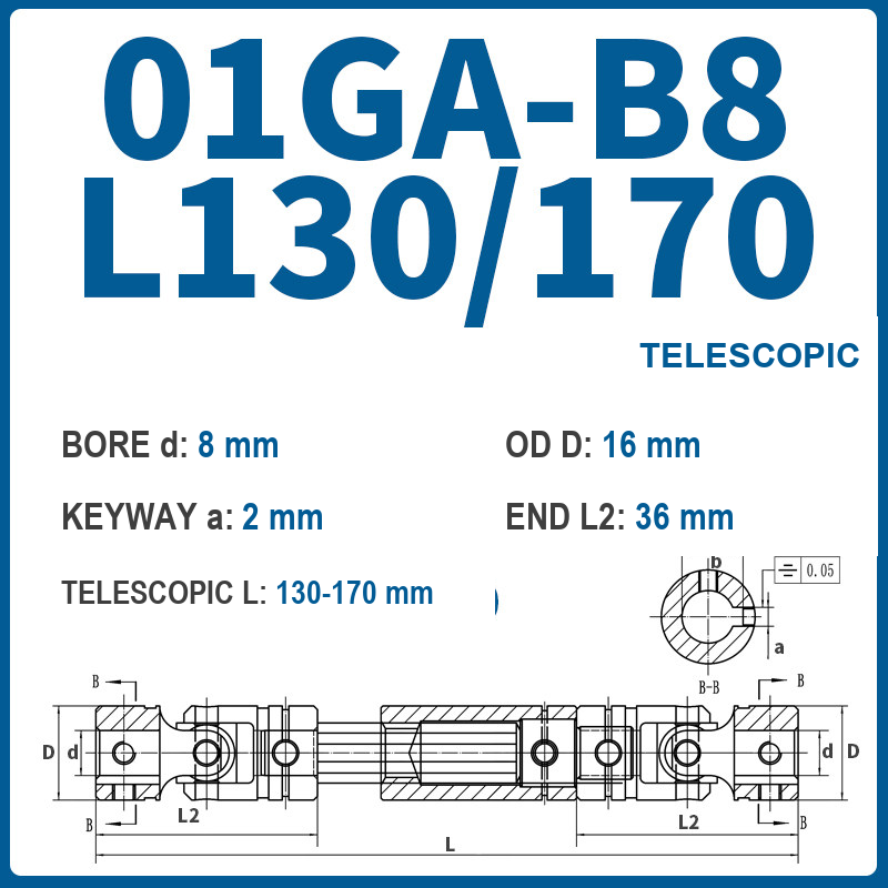 BOLTTE 01GA-B8-L130/170 40Cr universal joint coupling dimension drawing