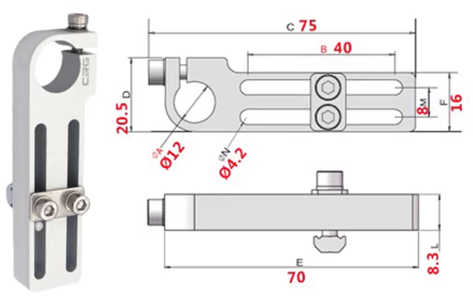 Soporte fijo para perfiles de aluminio del brazo mecánico