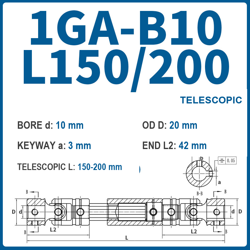 BOLTTE 1GA-B10-L150/200 40Cr universal joint coupling dimension drawing