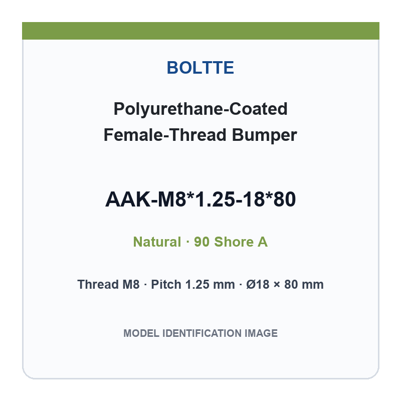 Natural 90 Shore A - M8*1.25-18*80 - Aluminum Core - 70 Shore A Core polyurethane-coated female-thread bumper