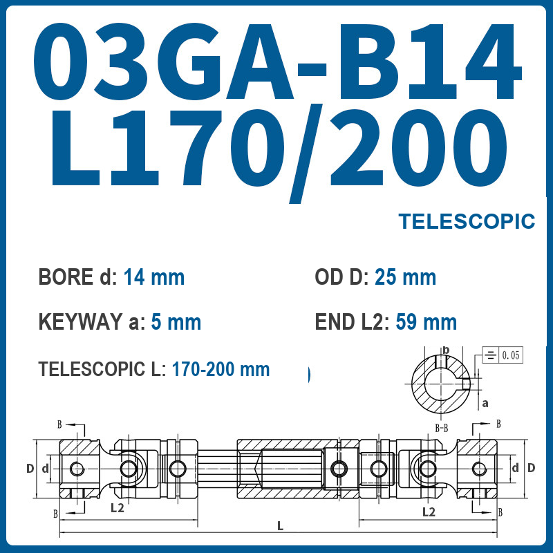 BOLTTE 03GA-B14-L170/200 40Cr universal joint coupling dimension drawing