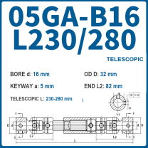 BOLTTE 05GA-B16-L230/280 40Cr universal joint coupling dimension drawing