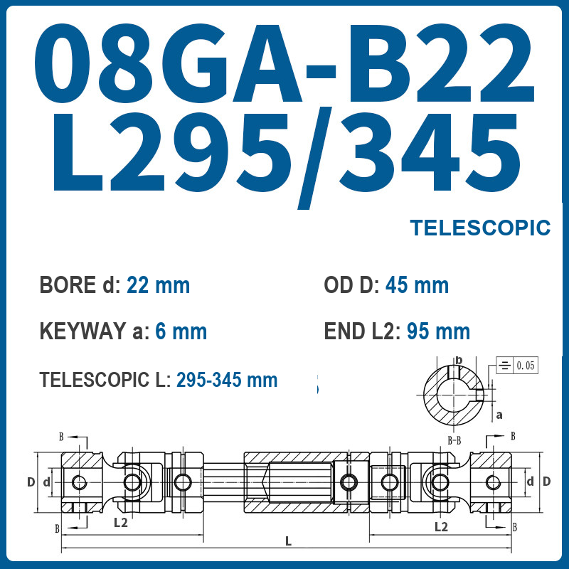 BOLTTE 08GA-B22-L295/345 40Cr universal joint coupling dimension drawing