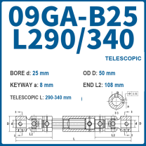 BOLTTE 09GA-B25-L290/340 40Cr universal joint coupling dimension drawing