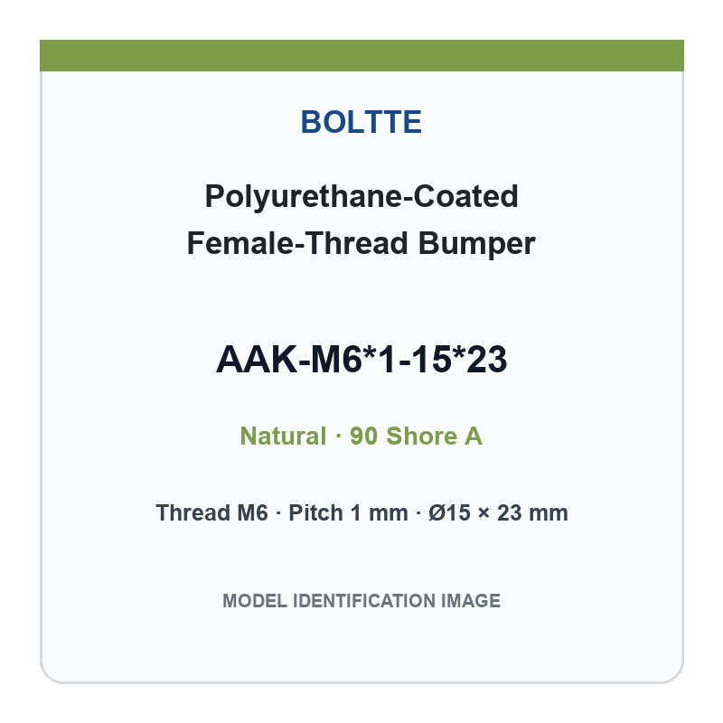Natural 90 Shore A - M6*1-15*23 - No Wrench Flats polyurethane-coated female-thread bumper