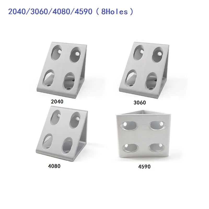 4PCS/lot Silver 2040 3060 4080 4590 EU Aluminum Profile Right Angle Triangle Block Triangle Connector With 8Holes