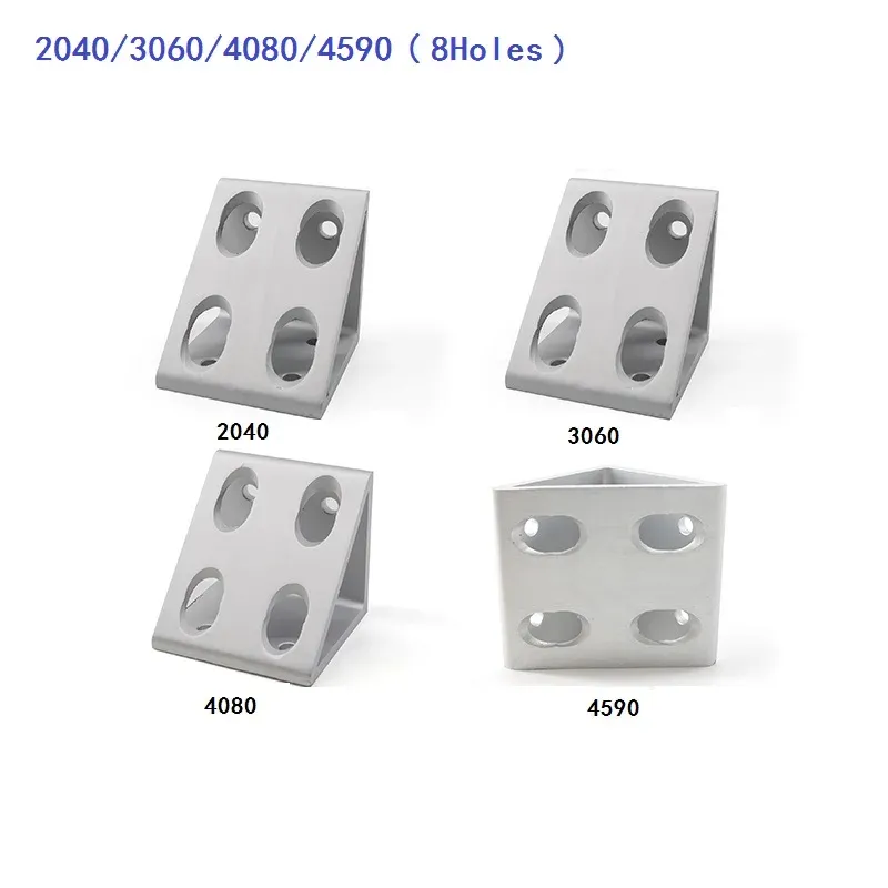 4PCS/lot Silver 2040 3060 4080 4590 EU Aluminum Profile Right Angle Triangle Block Triangle Connector With 8Holes