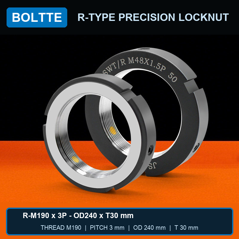 BOLTTE R-type precision locknut M190 x 3 mm pitch, OD 240 mm, thickness 30 mm