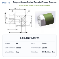 Natural 90 Shore A - M6*1-15*23 polyurethane-coated female-thread bumper