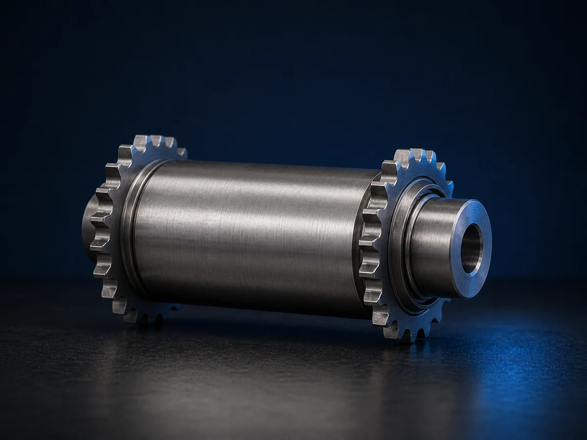 Illustrative render of a generic industrial roller with sprocket plates for quotation