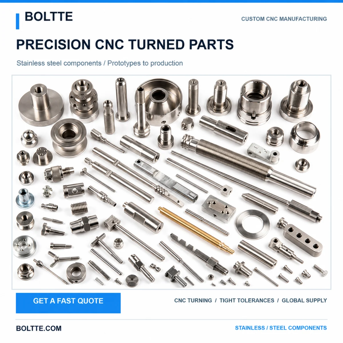 BOLTTE precision CNC-turned stainless-steel component examples